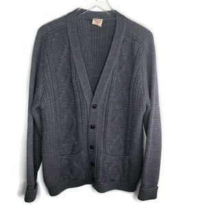 St Michael All Wool Blue Knit Cardigan L Vintage